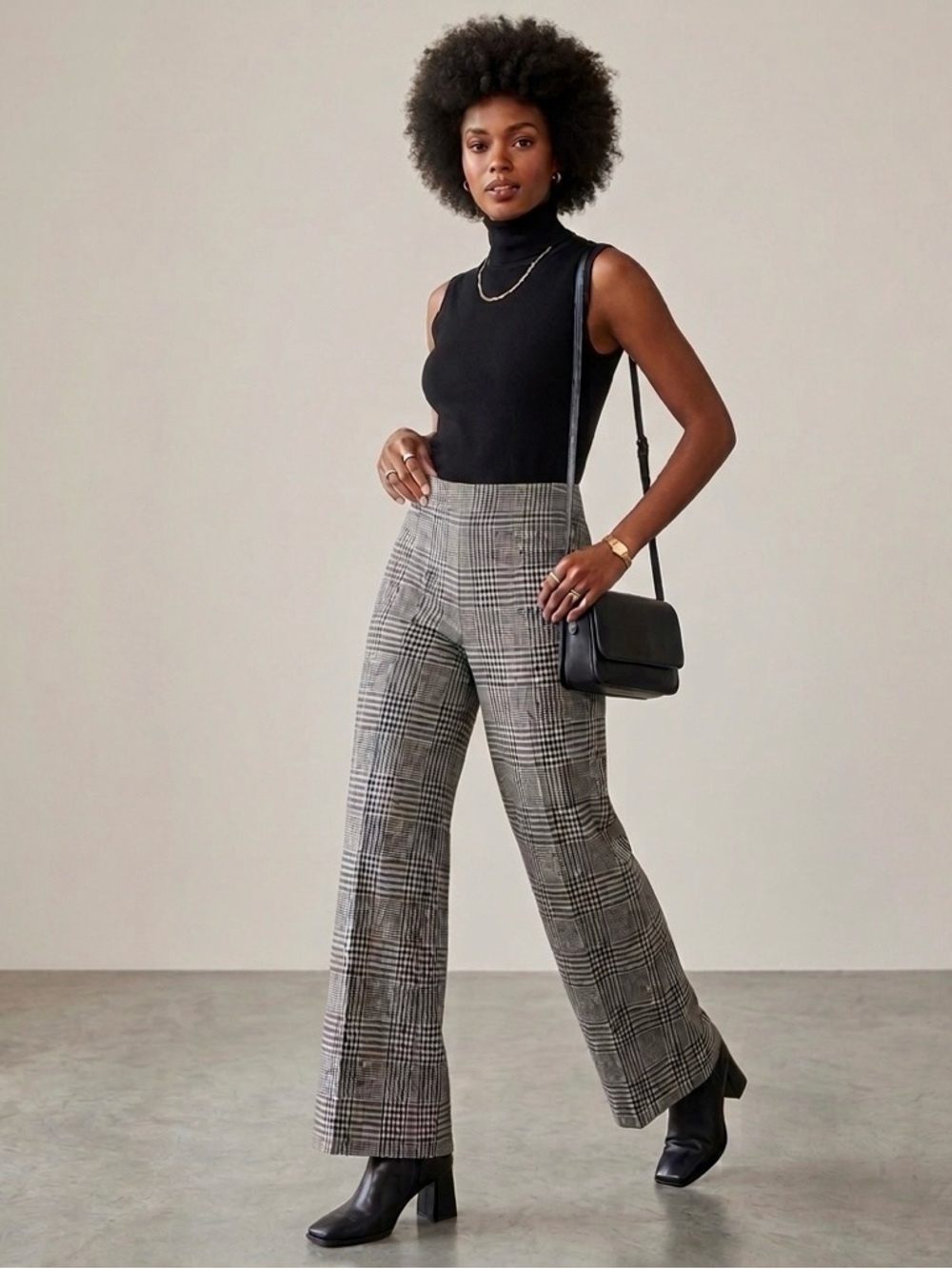Womens Straight leg stretchy plaid gray and black pants by Truth by Republic